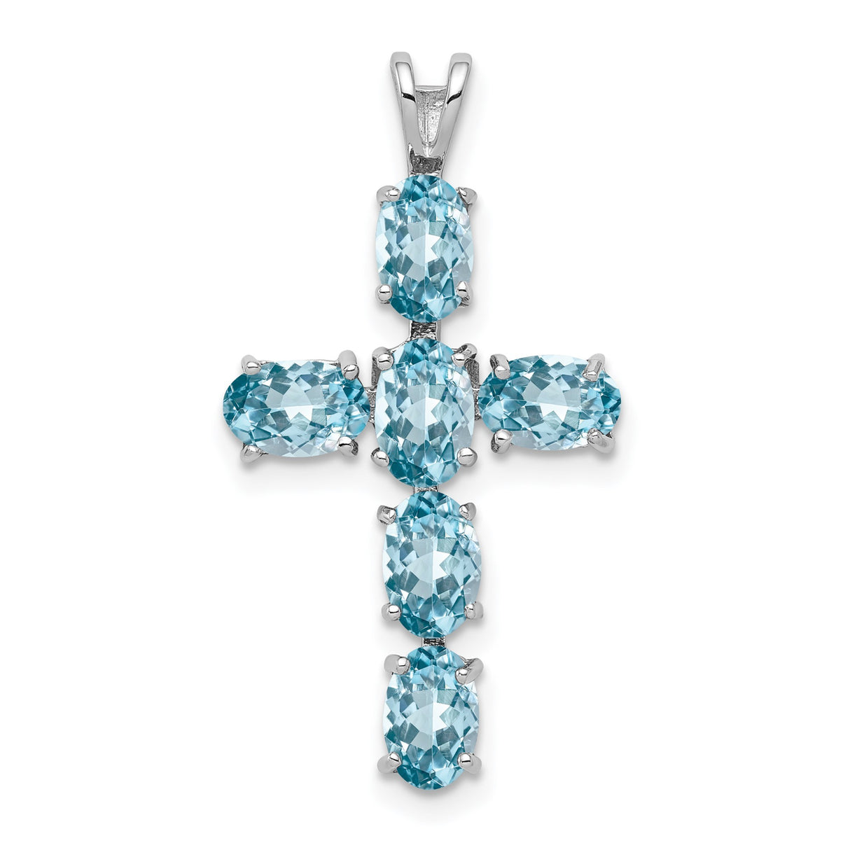 Sterling Silver Cross Pendant with Swiss Blue Topaz, Modern Inspirational Design