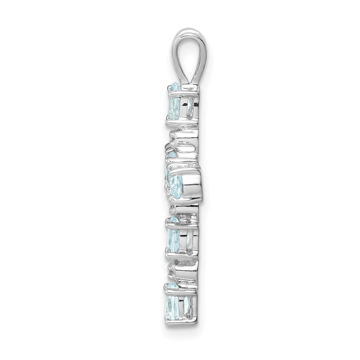 Sterling Silver Cross Pendant with Aquamarine and Diamond Accents, Rhodium Finish