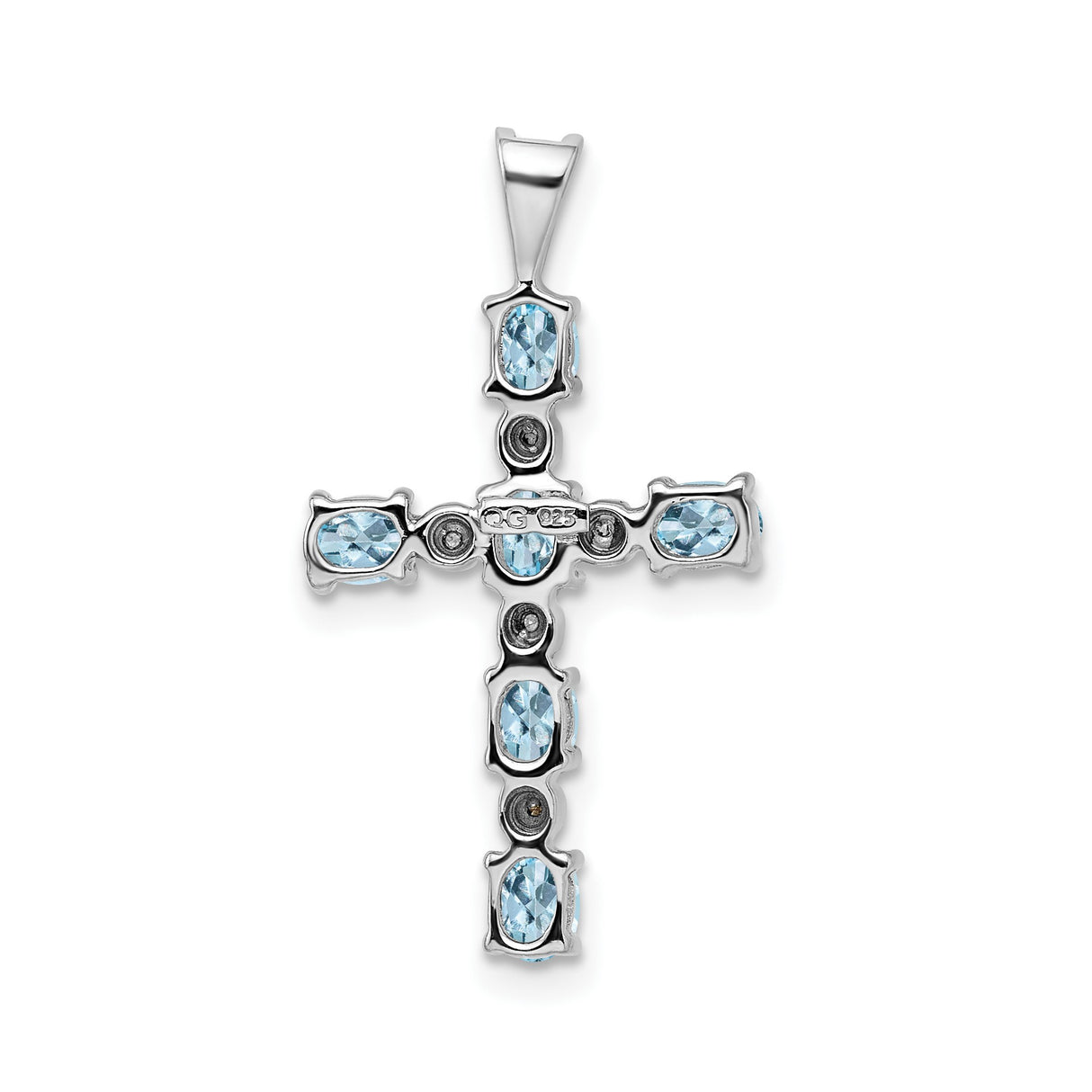 Sterling Silver Cross Pendant with Aquamarine and Diamond Accents, Rhodium Finish