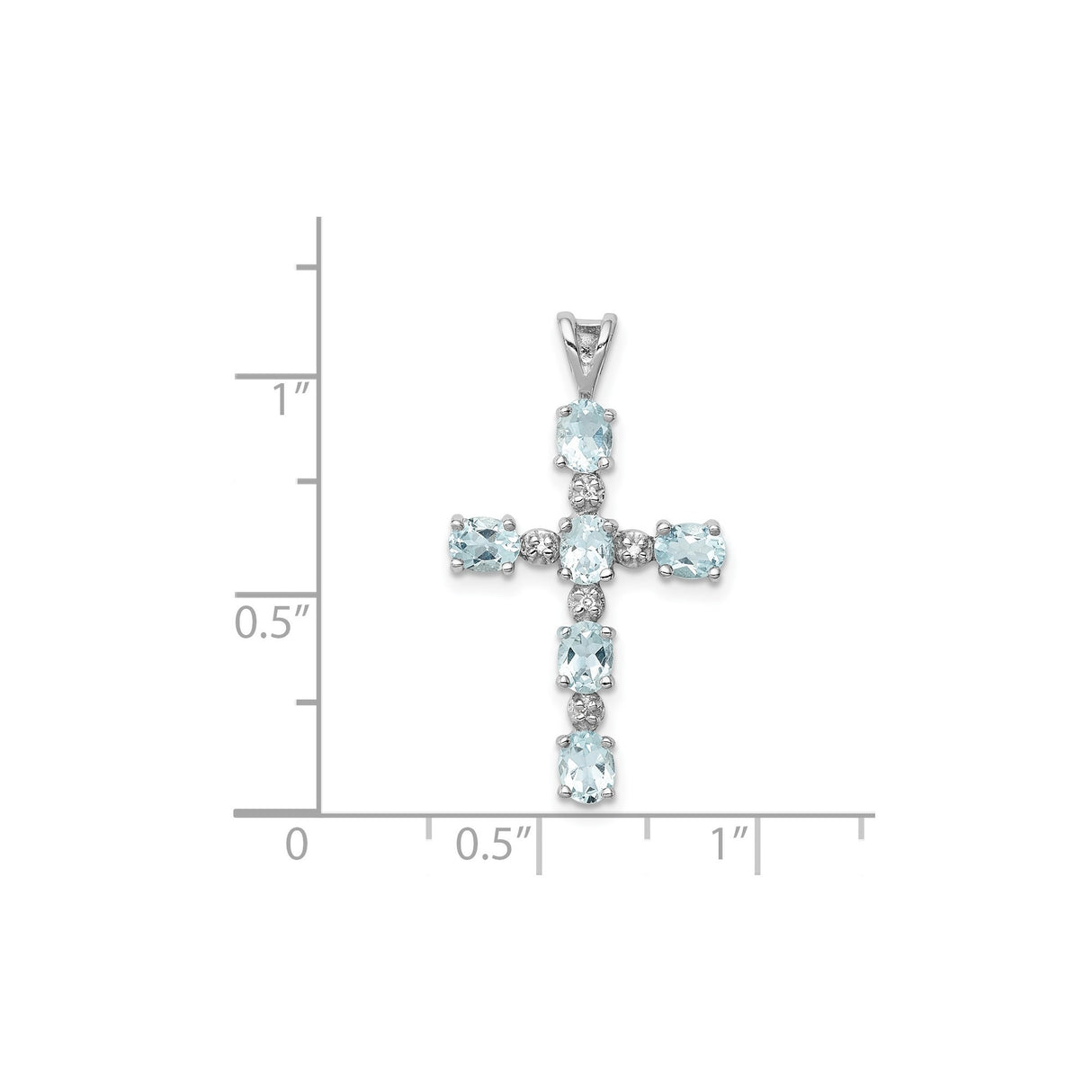 Sterling Silver Cross Pendant with Aquamarine and Diamond Accents, Rhodium Finish