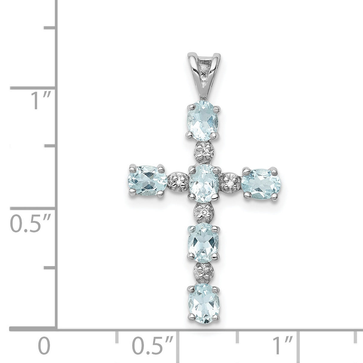 Aquamarine and Diamond Cross 24x15mm 1.34ct Charm Pendant in Real 925 Sterling Silver