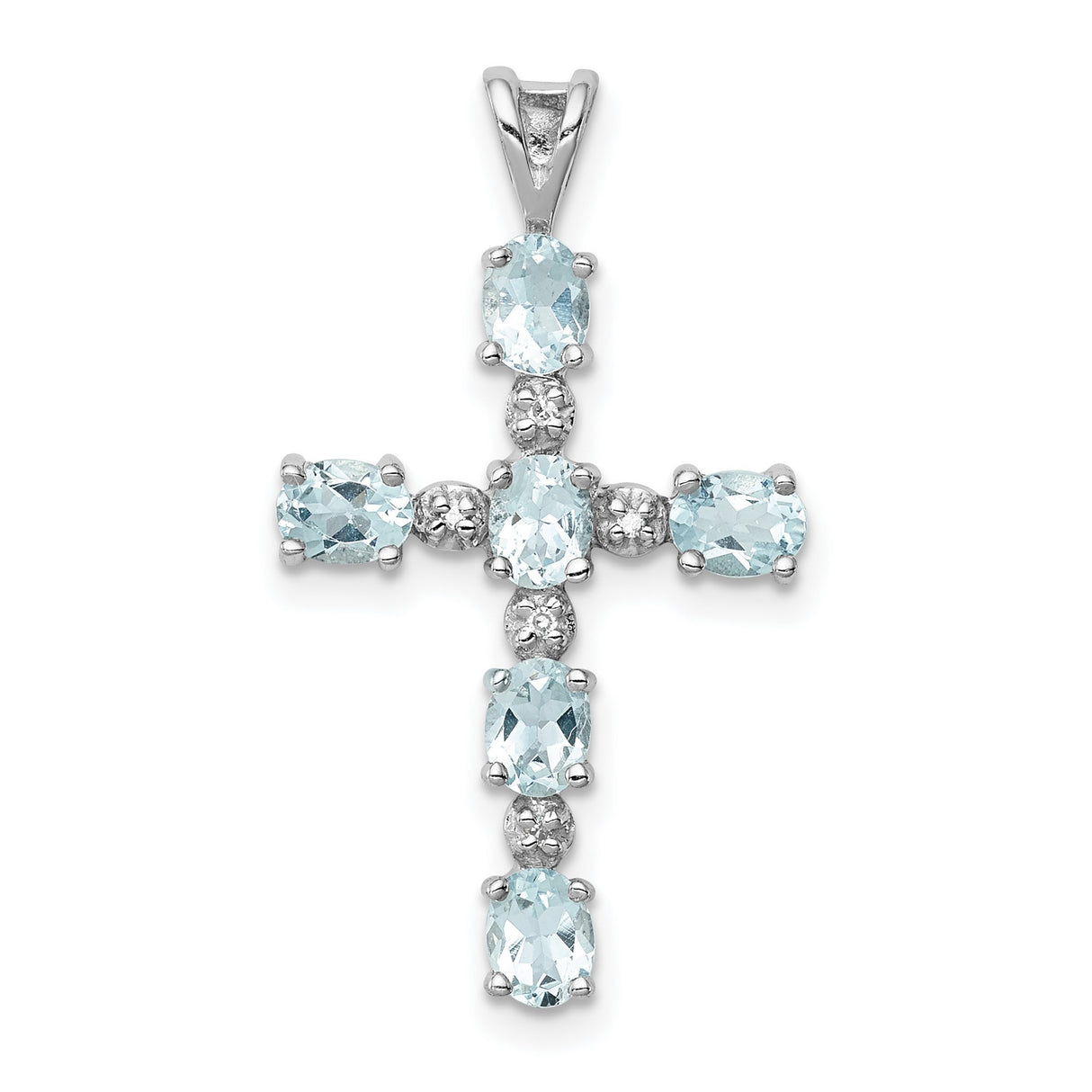 Aquamarine and Diamond Cross 24x15mm 1.34ct Charm Pendant in Real 925 Sterling Silver