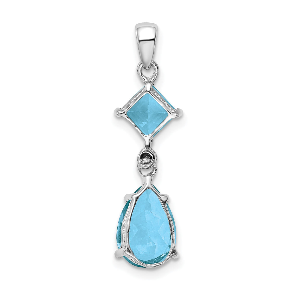 Sterling Silver Pendant with Sky Blue Topaz Square and Pear Shaped Gemstones