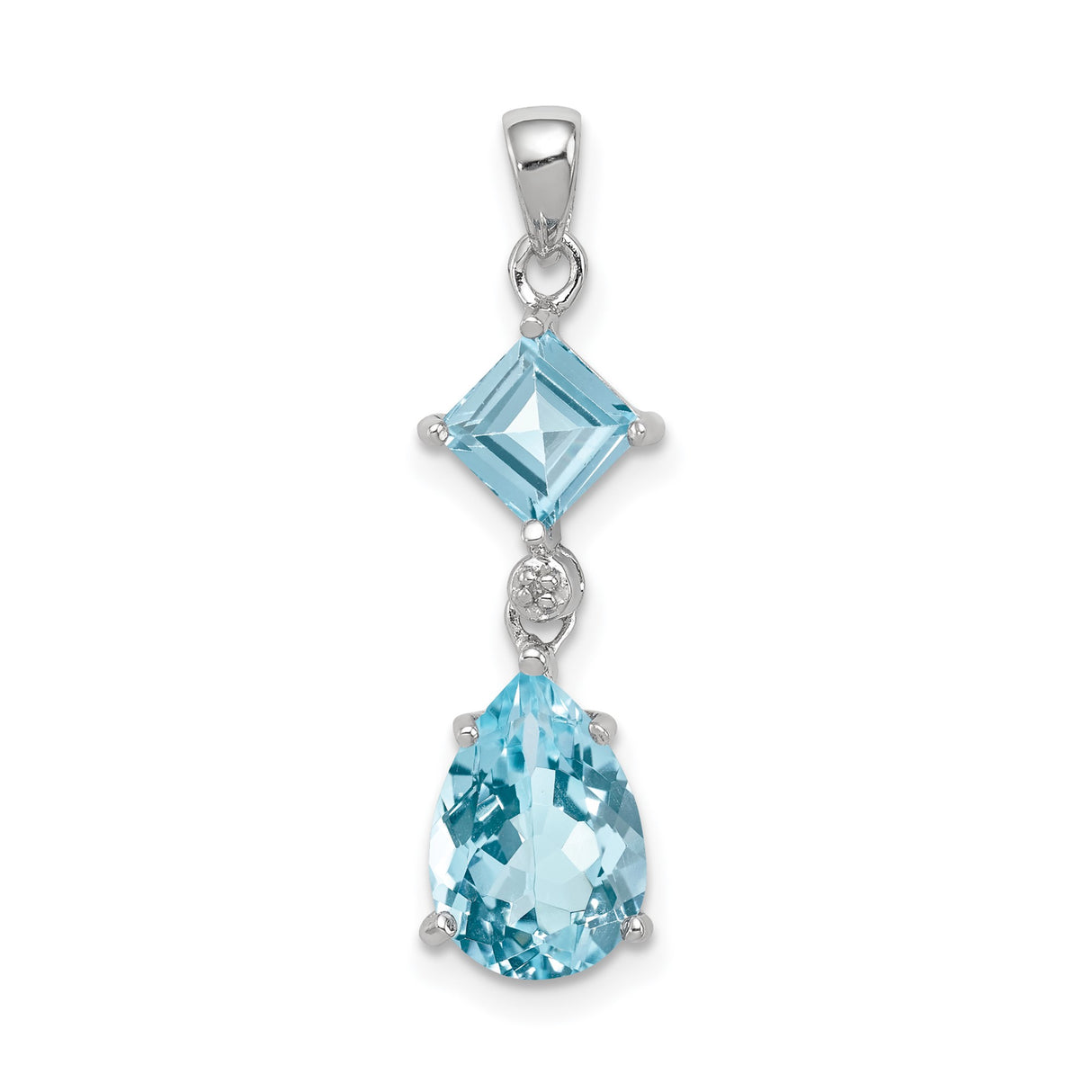 Sterling Silver Pendant with Sky Blue Topaz Square and Pear Shaped Gemstones