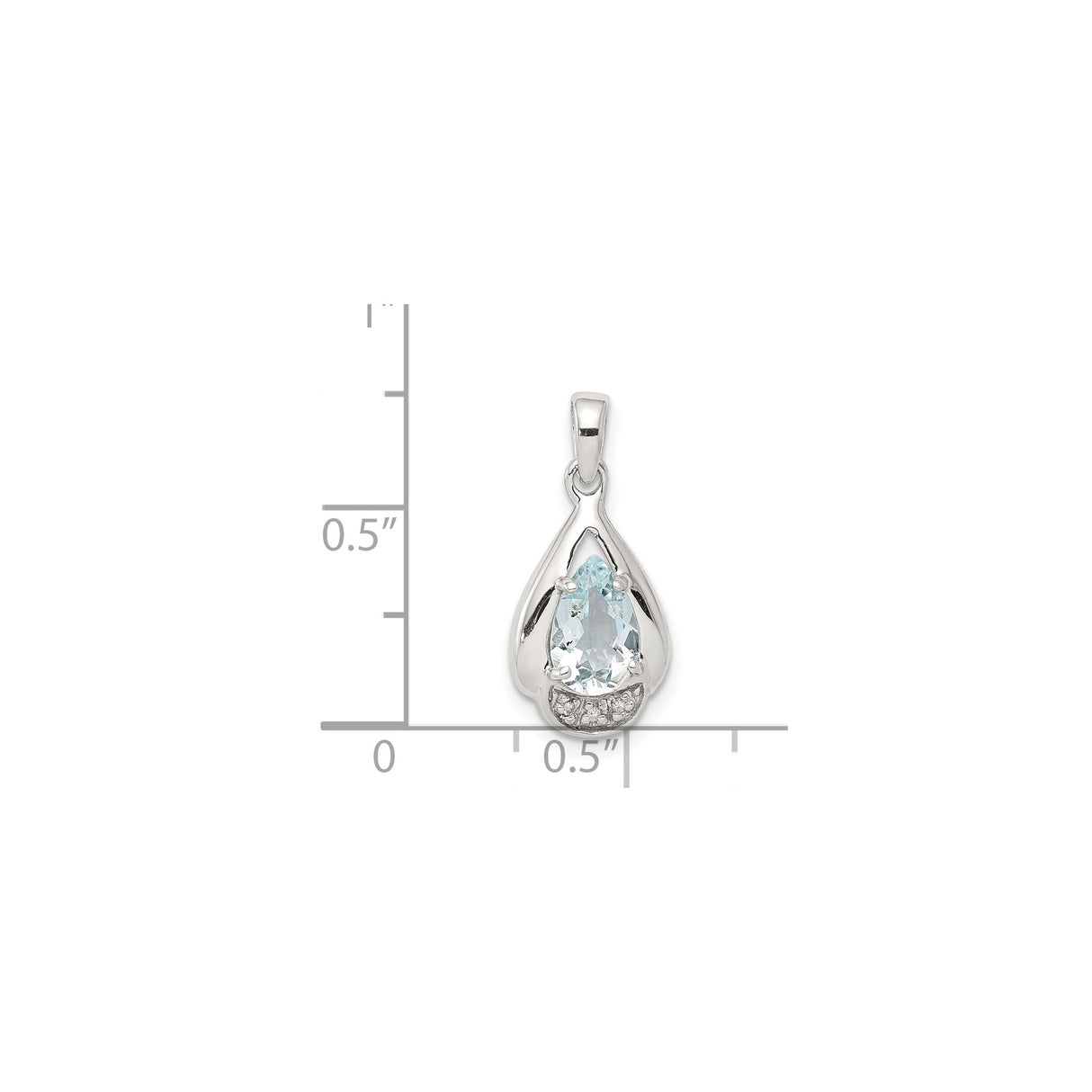 Sterling Silver Pendant with Pear-Shaped Aquamarine and Diamond Accents, Teardrop Design for Women