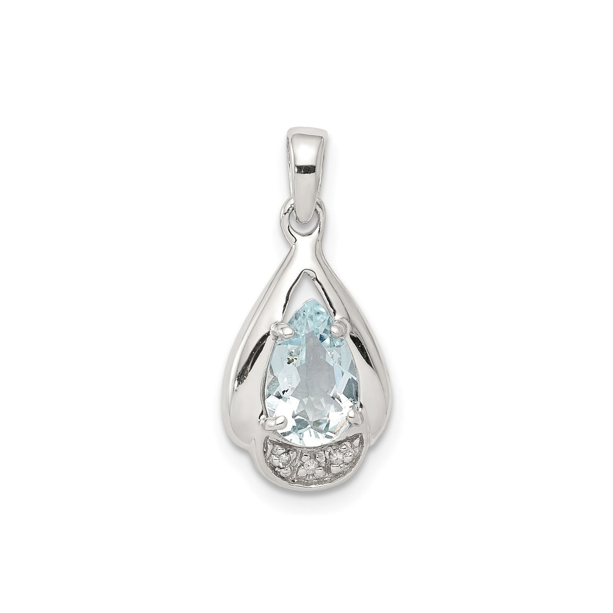 Sterling Silver Pendant with Pear-Shaped Aquamarine and Diamond Accents, Teardrop Design for Women