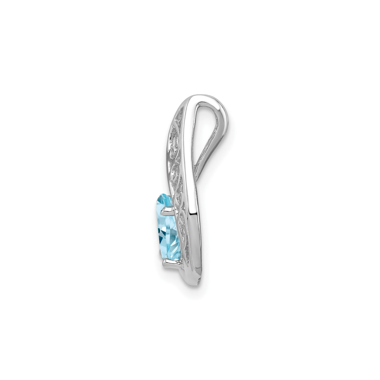 Sterling Silver Pendant with Swiss Blue Topaz and Diamond, Teardrop Swirl Design, Vintage Style
