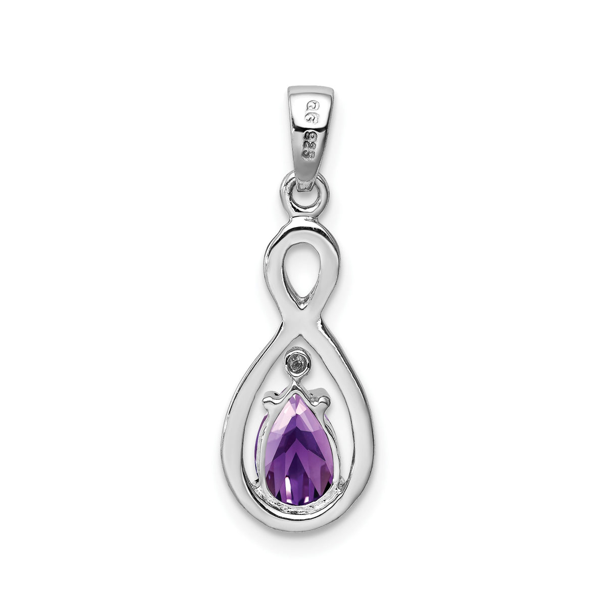 Sterling Silver Infinity Pendant with Pear-Shaped Amethyst and Diamond Accent