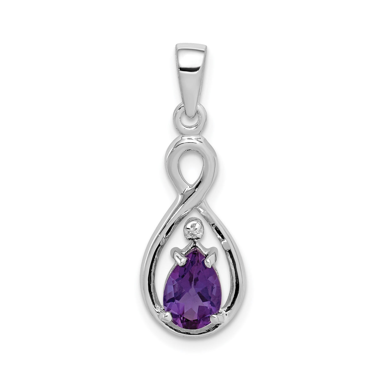Sterling Silver Infinity Pendant with Pear-Shaped Amethyst and Diamond Accent