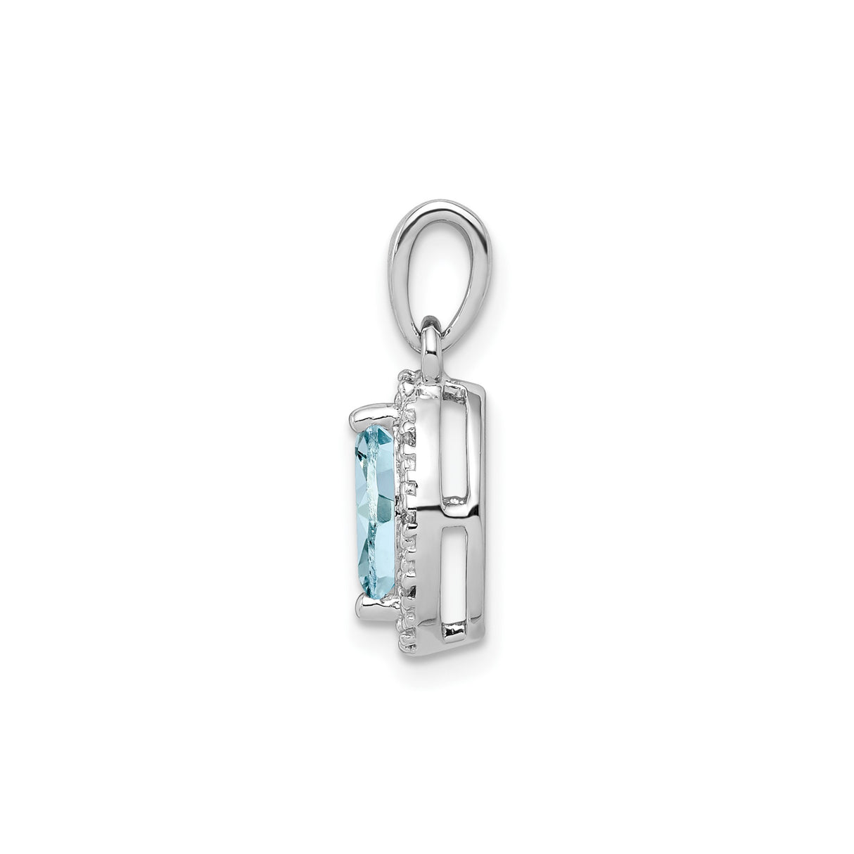 Sterling Silver Pendant with Marquise Cut Aquamarine and Diamond Halo Design