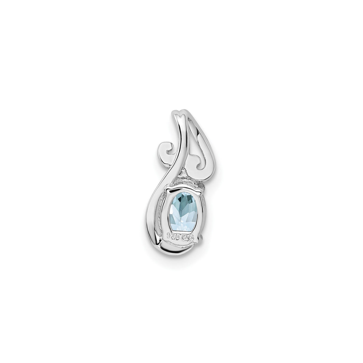 Sterling Silver Pendant with Aquamarine and Diamond, Oval Gemstone and Swirl Bail Design