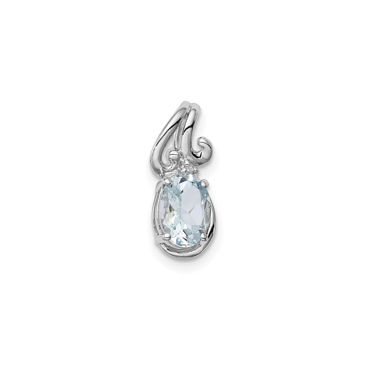 Sterling Silver Pendant with Aquamarine and Diamond, Oval Gemstone and Swirl Bail Design