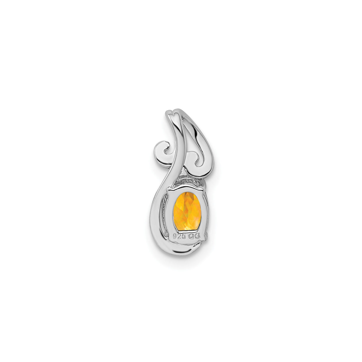 Sterling Silver Pendant with Oval Citrine and Diamond Accent, Swirl Bail Design
