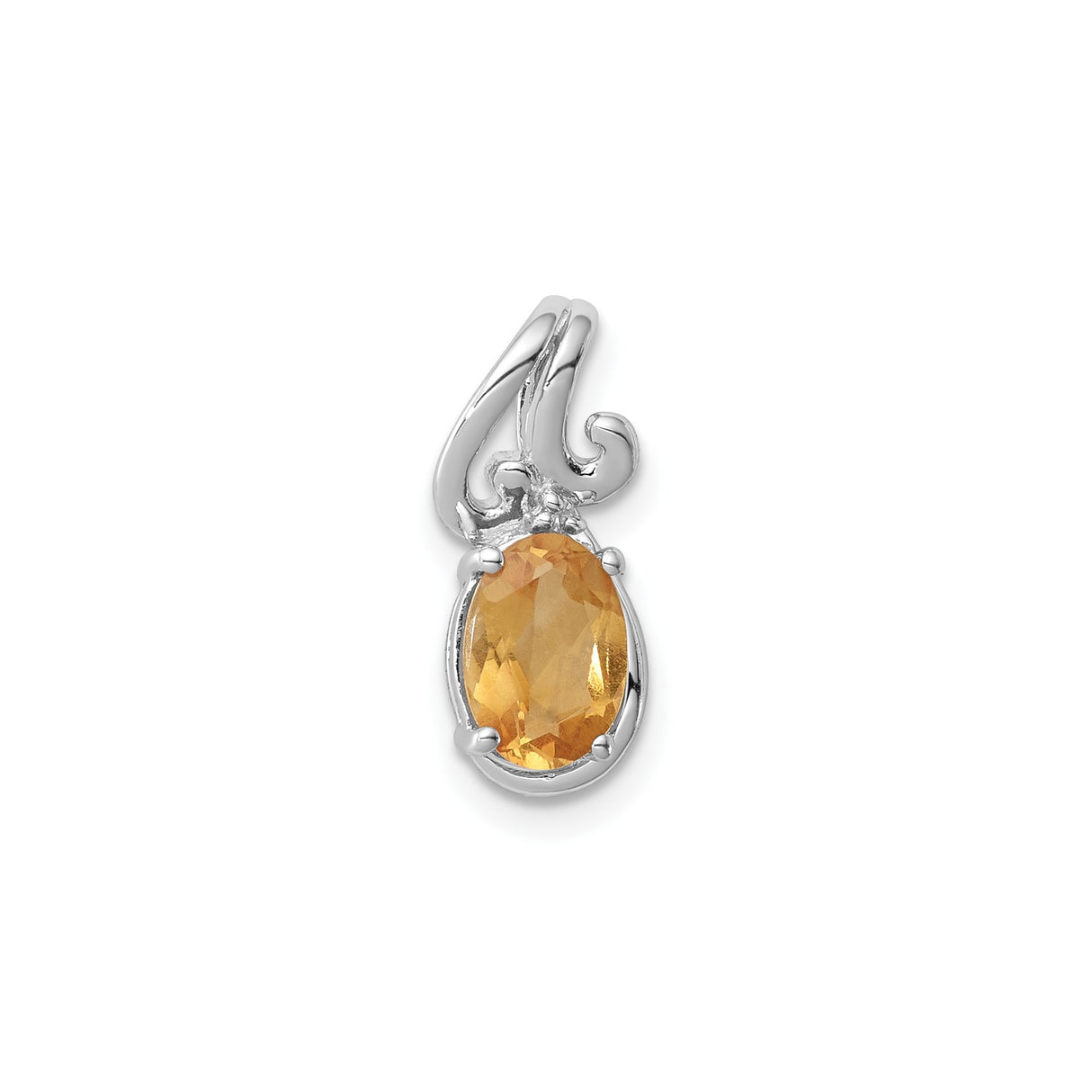 Sterling Silver Pendant with Oval Citrine and Diamond Accent, Swirl Bail Design