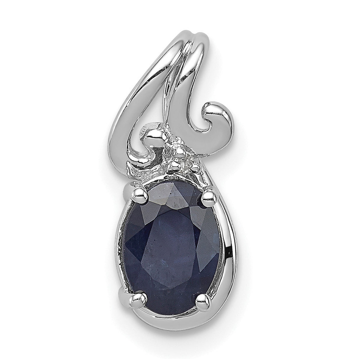 Sterling Silver Pendant with Sapphire and Diamond, Swirl Design Statement Jewelry for Women