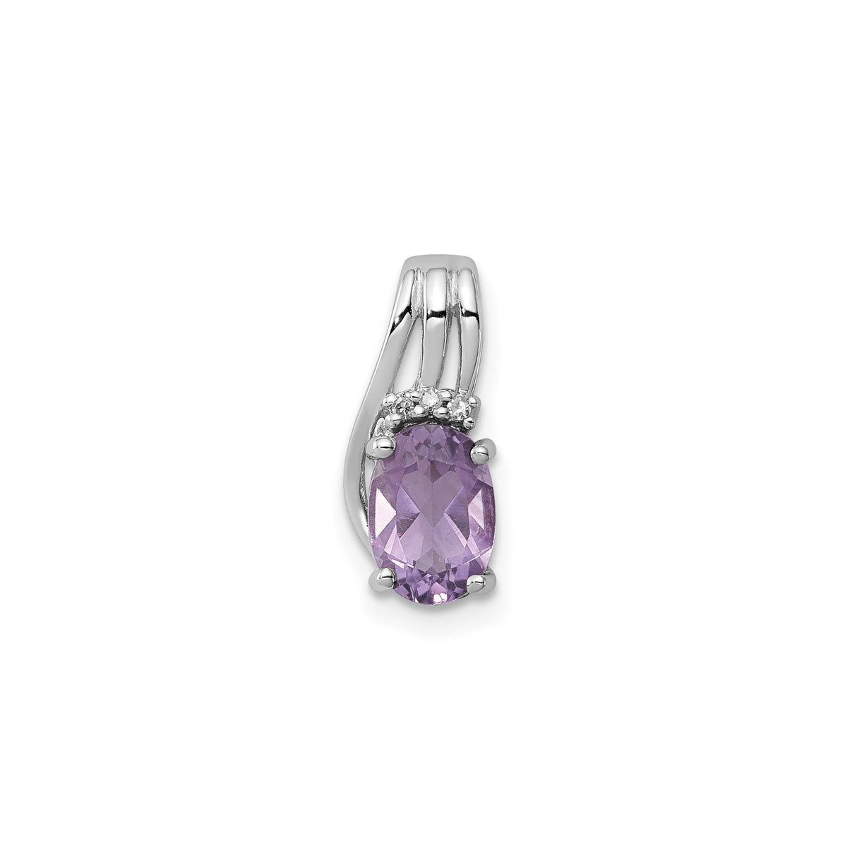 Sterling Silver Pendant with Oval Amethyst and Diamond Accents, Modern Design for Women