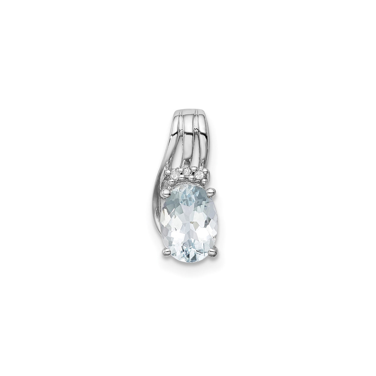 Sterling Silver Pendant with Aquamarine and Diamond Accents, Fluid Minimalist Design