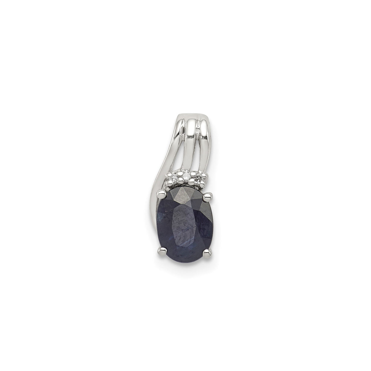 Sterling Silver Pendant with Sapphire and Diamond Accents, Oval Cut, Modern Chic Style