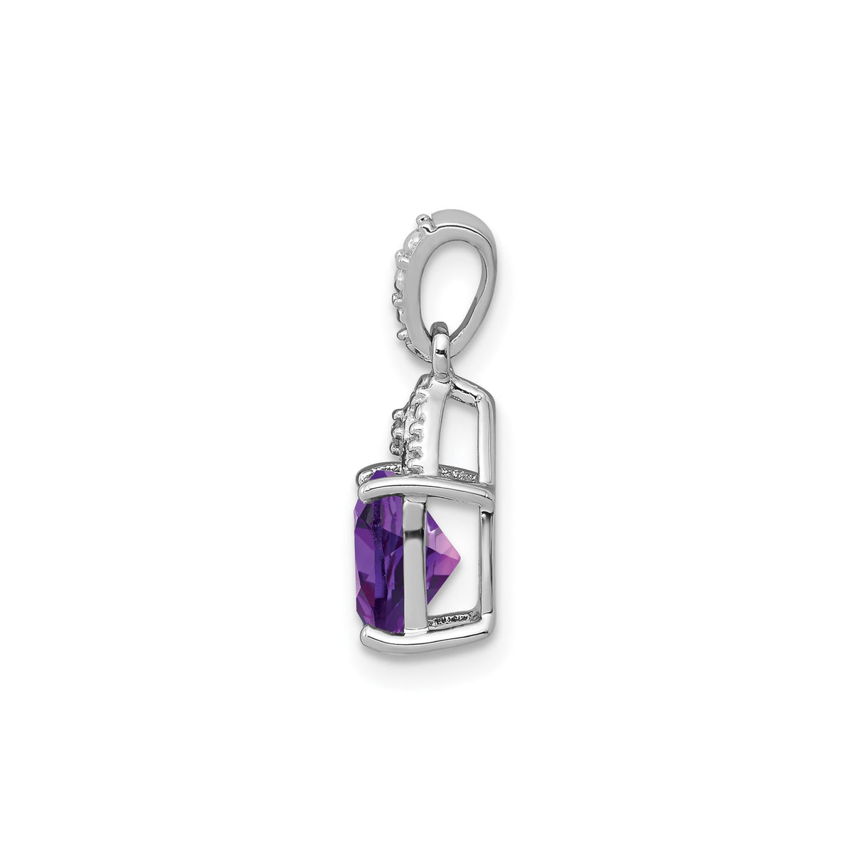 Sterling Silver Pendant with Cushion Amethyst and Diamond, Filigree Design for Women
