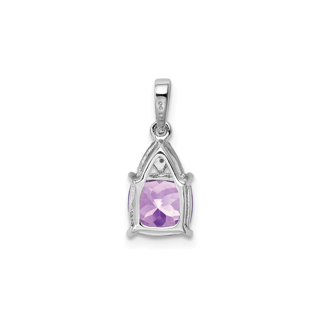 Sterling Silver Pendant with Cushion Amethyst and Diamond, Filigree Design for Women