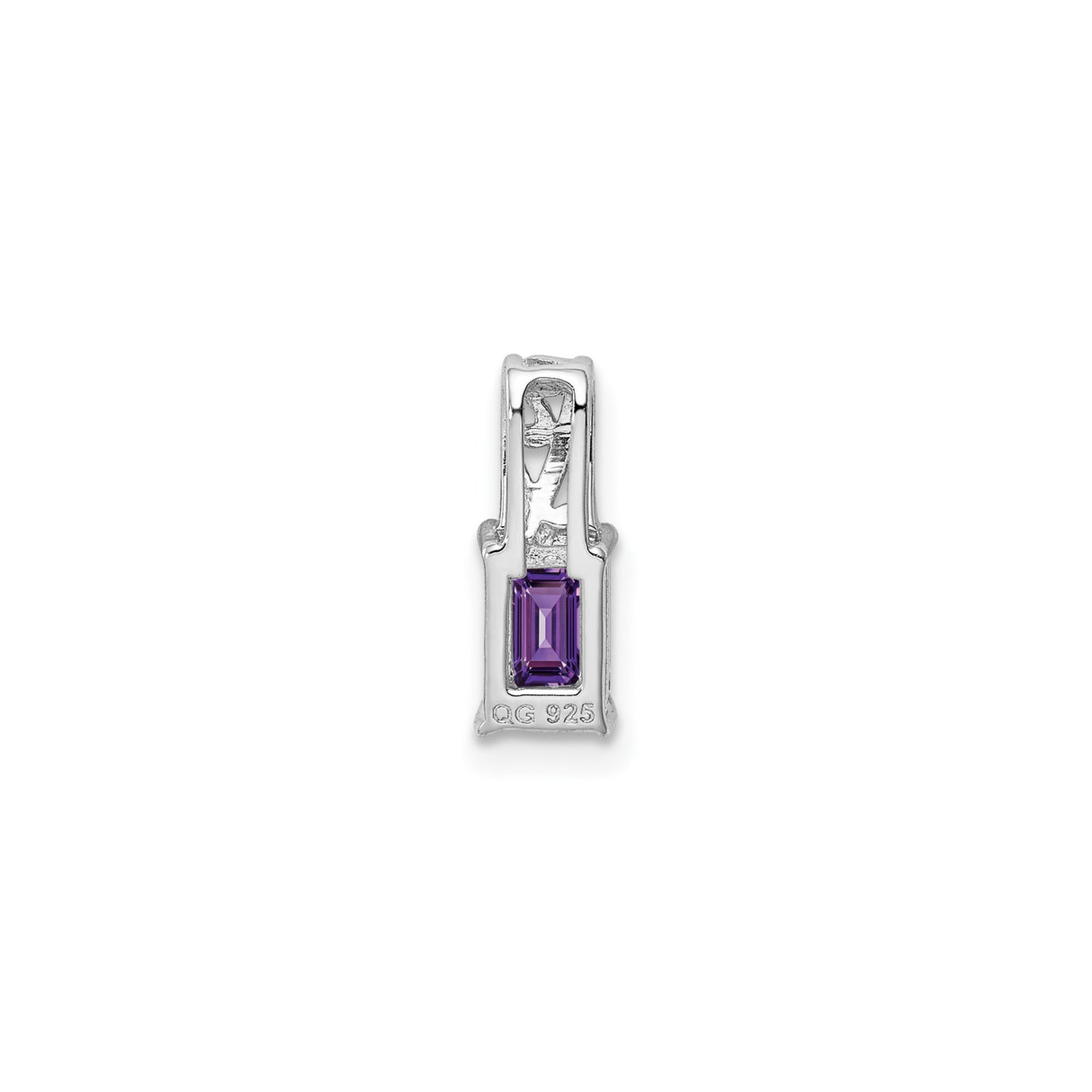 Sterling Silver Pendant with Amethyst, Emerald Cut, Abstract Bail, Geometric Design