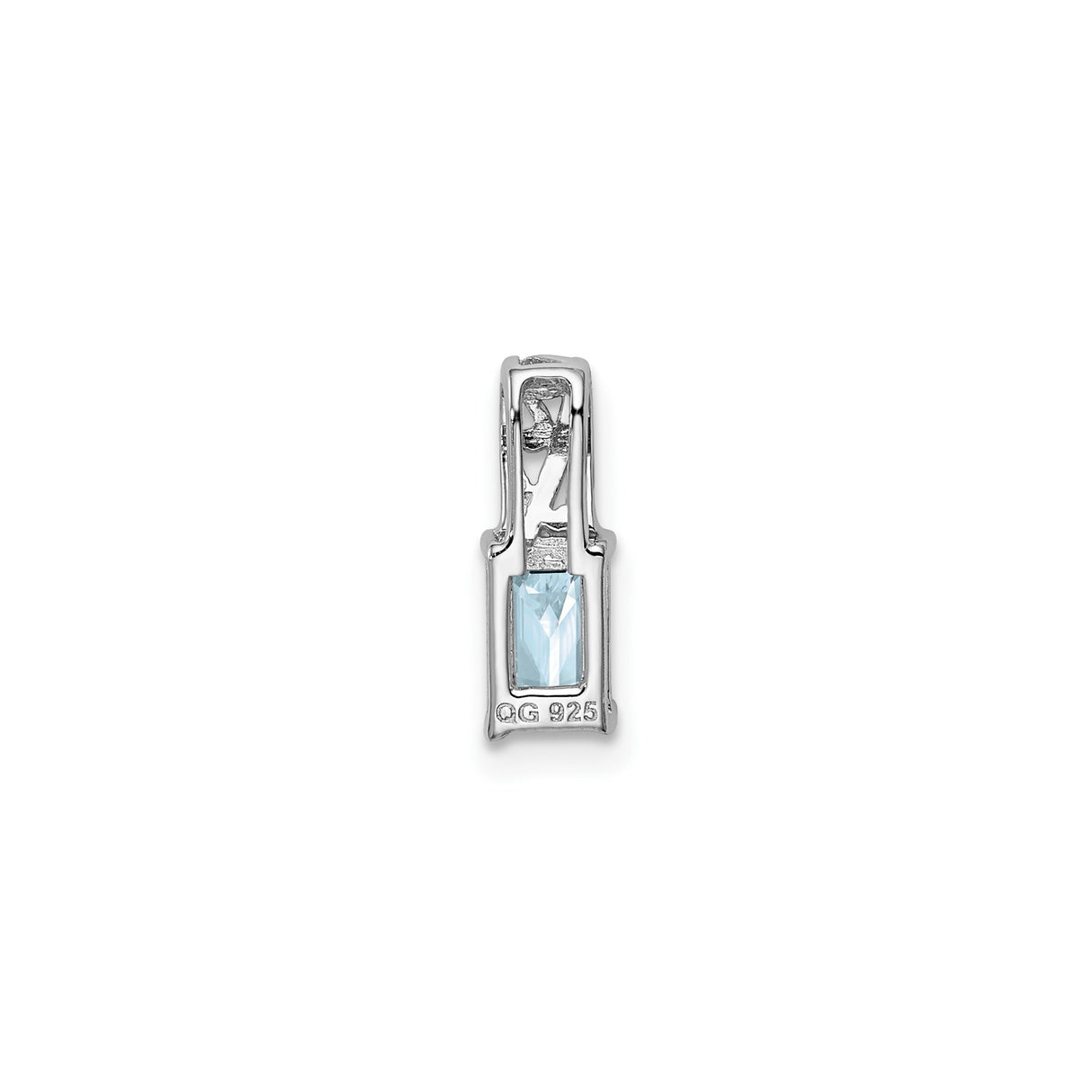 Sterling Silver Pendant with Aquamarine, Rectangle Cut, Floral Bail, Minimalist Filigree Design