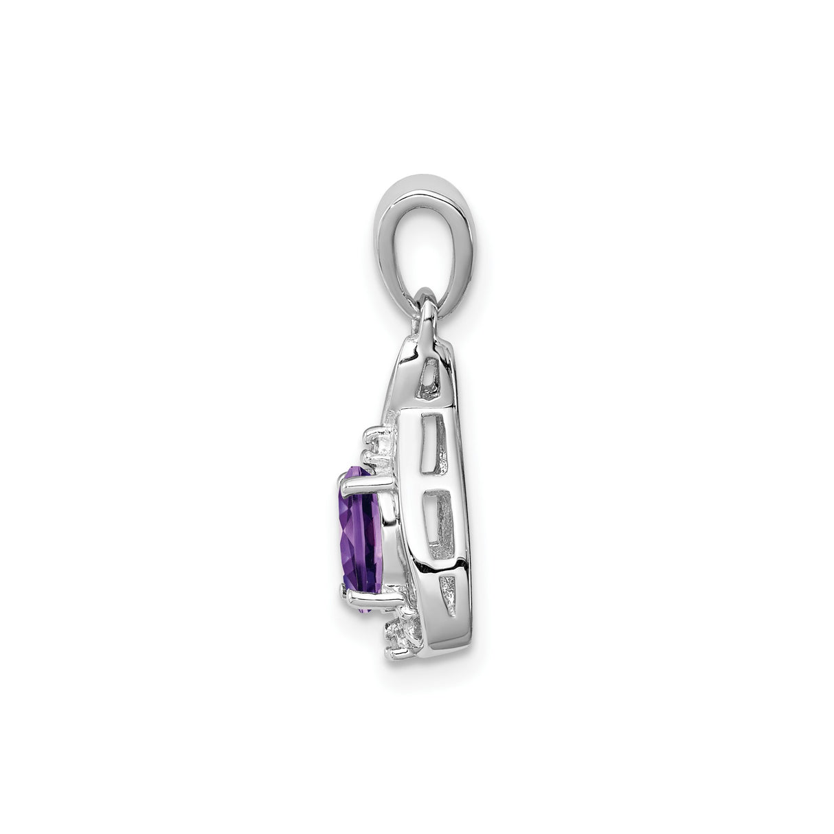 Sterling Silver Amethyst Pendant with Diamond Accents, Swirl Design February Birthstone Jewelry