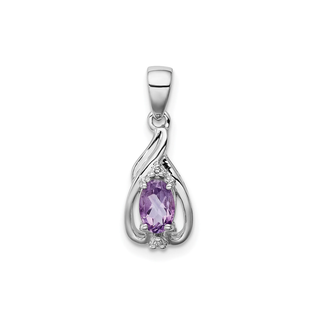 Sterling Silver Amethyst Pendant with Diamond Accents, Swirl Design February Birthstone Jewelry