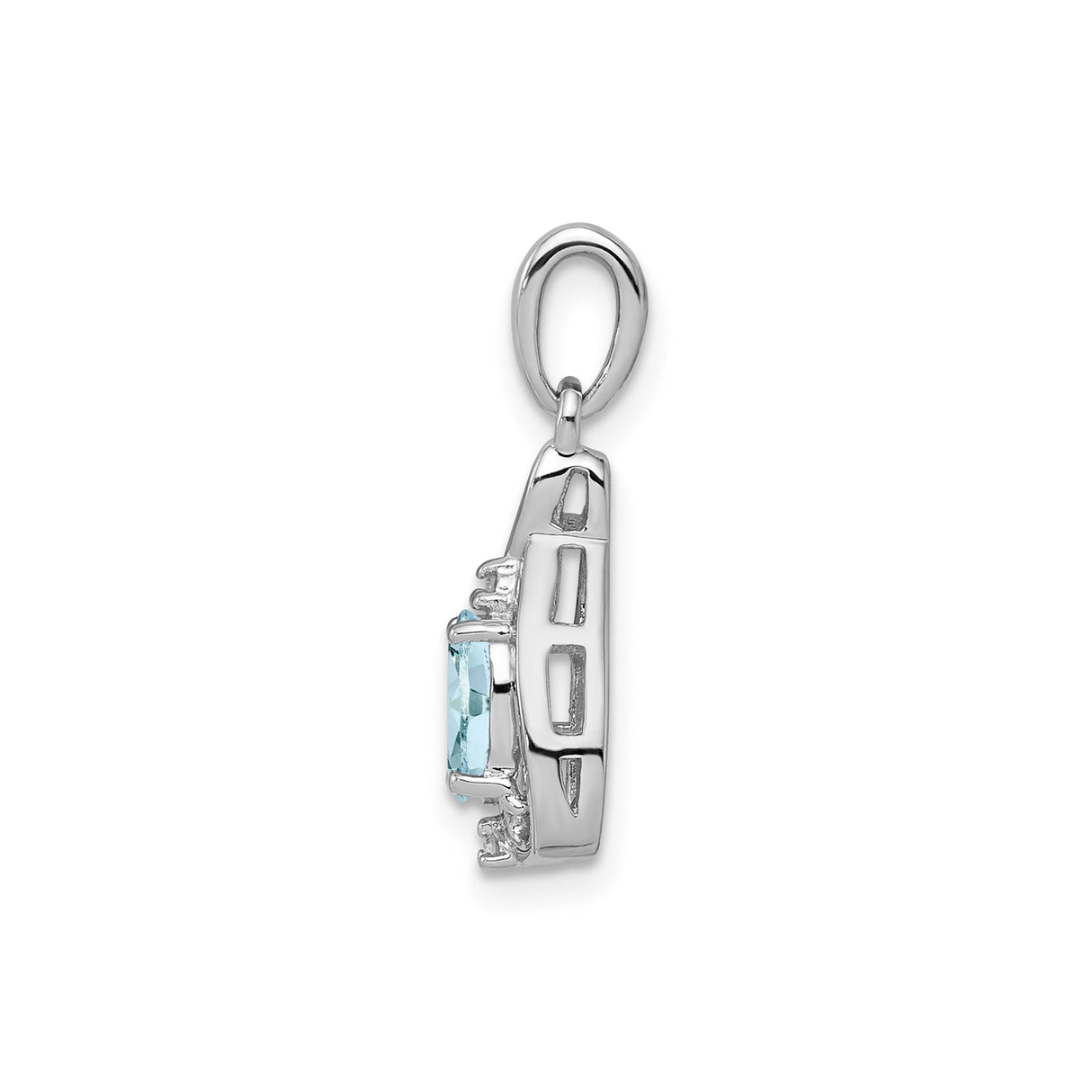 Sterling Silver Pendant with Oval Aquamarine and Diamond Accents, Teardrop Design for Women