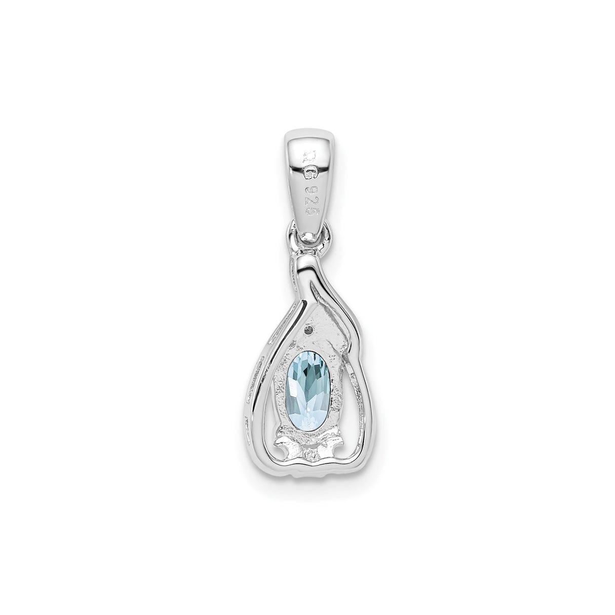 Sterling Silver Pendant with Oval Aquamarine and Diamond Accents, Teardrop Design for Women