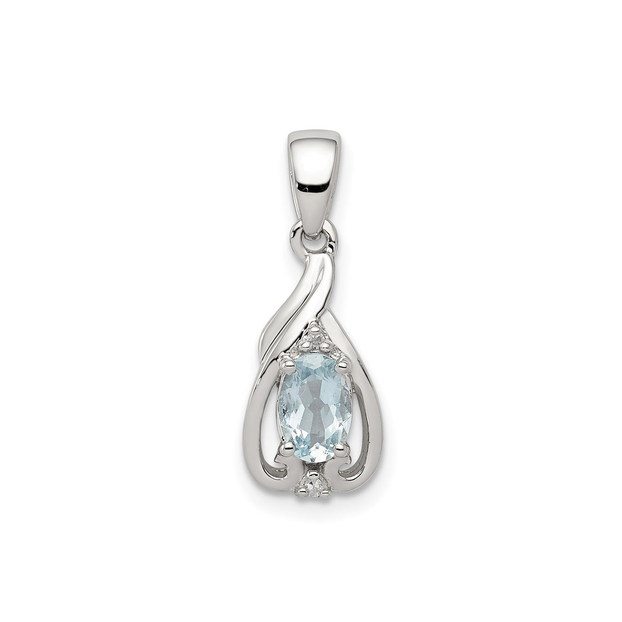 Sterling Silver Pendant with Oval Aquamarine and Diamond Accents, Teardrop Design for Women