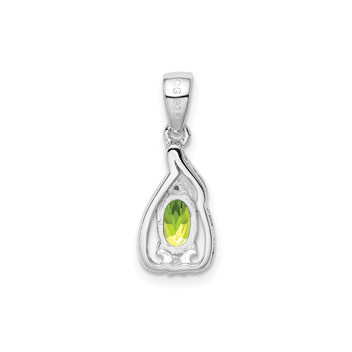 Sterling Silver Pendant with Peridot and Diamond, Oval Cut, Swirl and Filigree Design