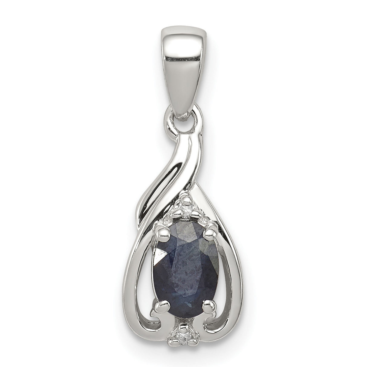 Sapphire and Diamond Oval 15x7mm 0.61ct Charm Pendant in Real 925 Sterling Silver