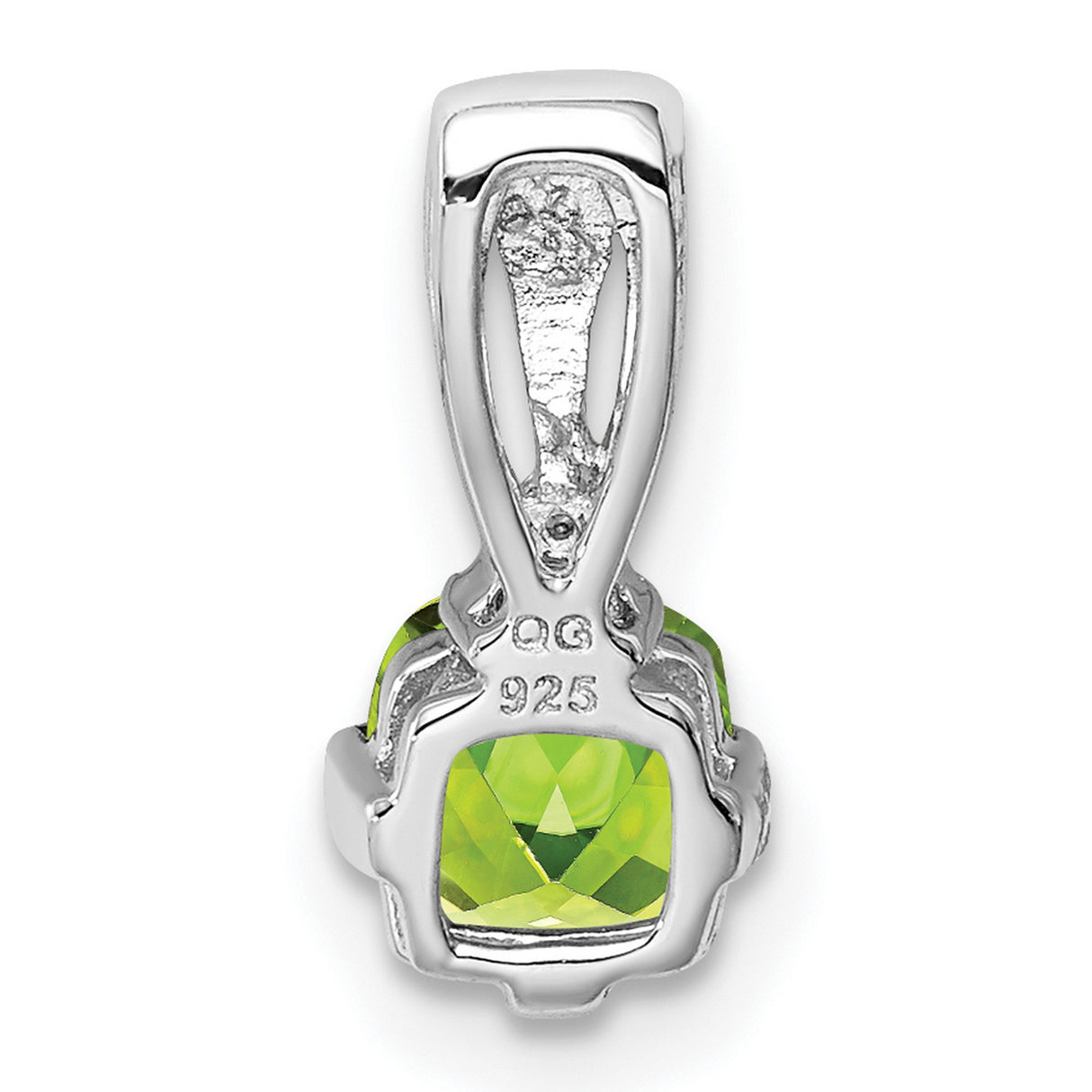 Sterling Silver Pendant with Peridot and Diamond Accents, Cushion Cut, August Birthstone Jewelry