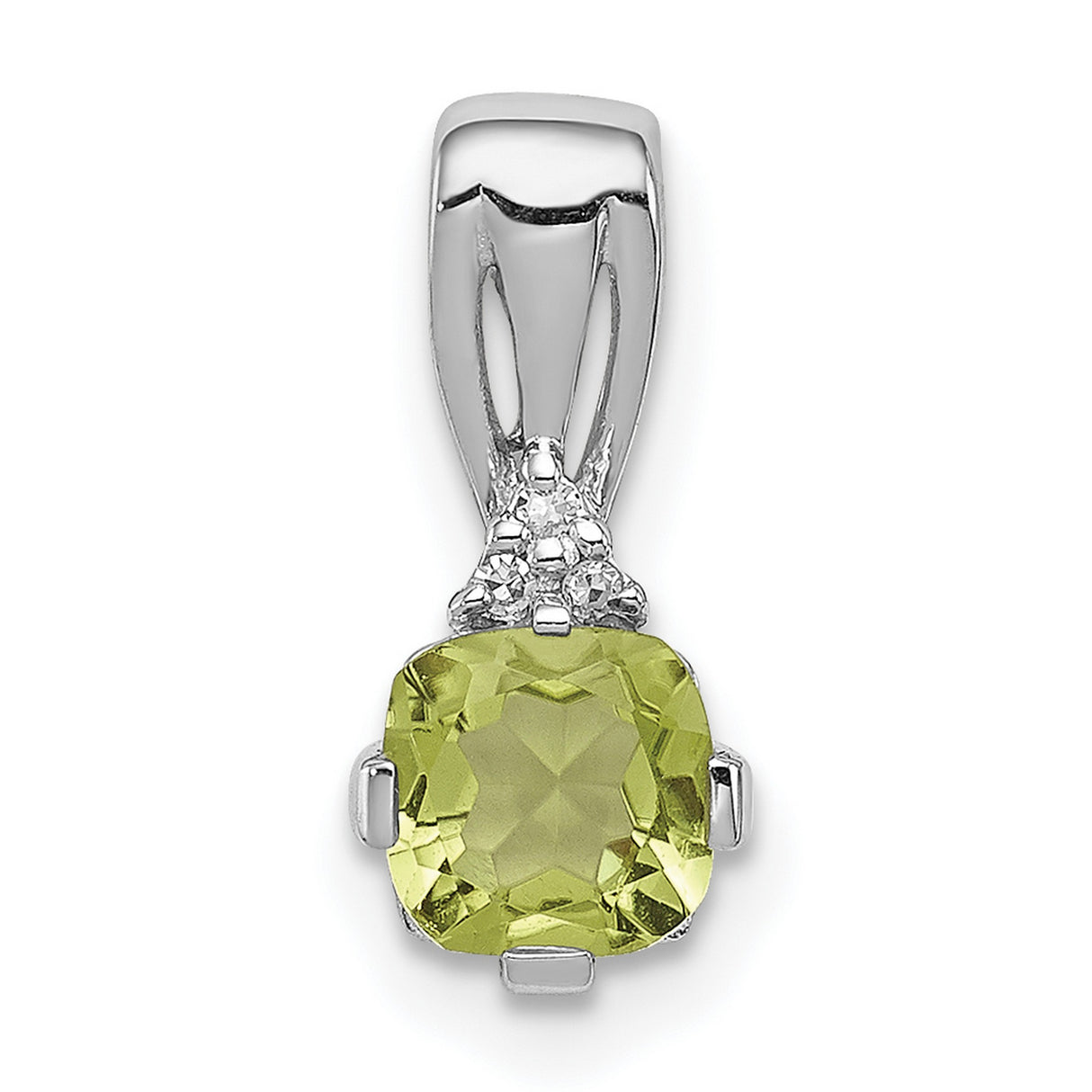 Sterling Silver Pendant with Peridot and Diamond Accents, Cushion Cut, August Birthstone Jewelry