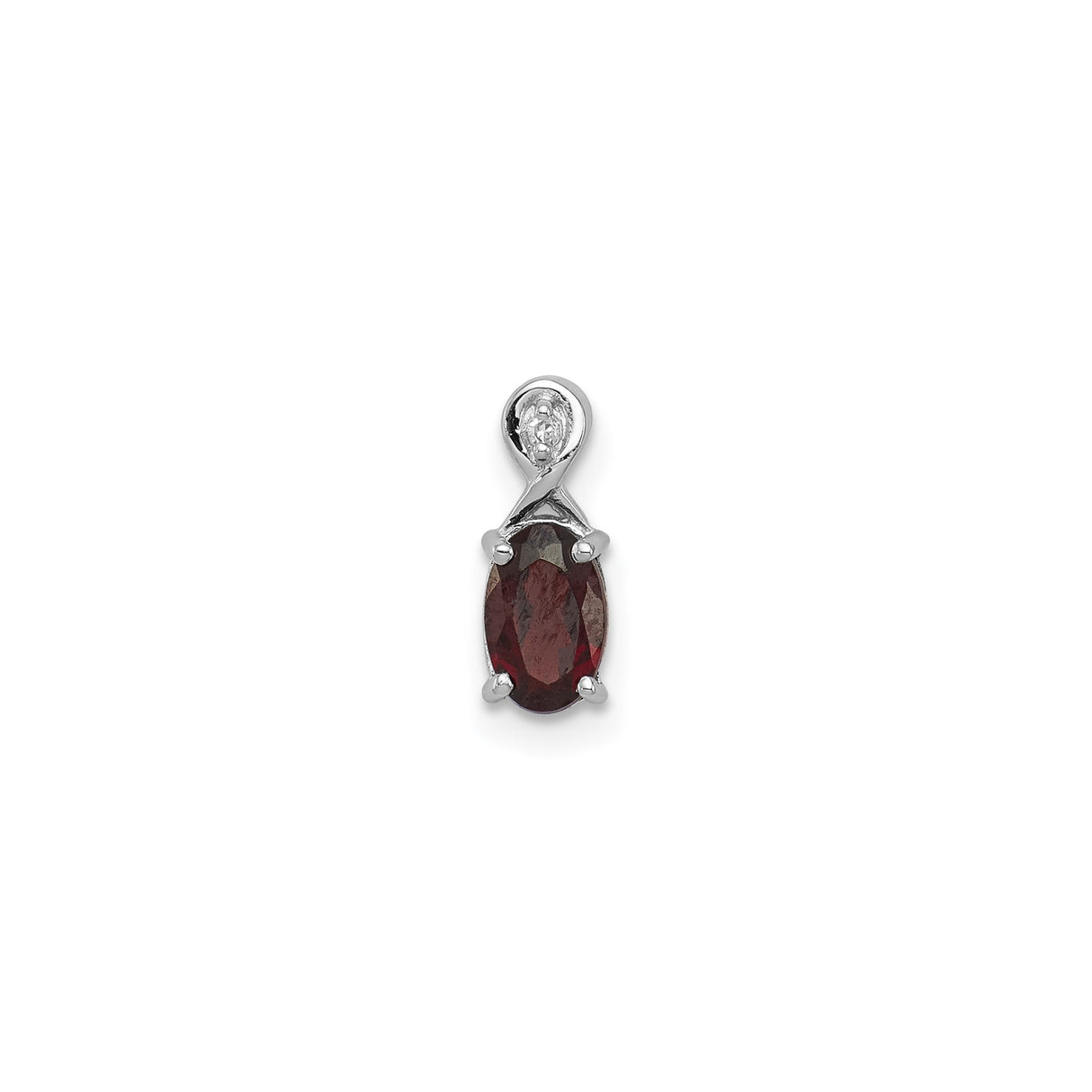 Sterling Silver Pendant with Oval Garnet and Diamond Accent, Twisted Bail Design, January Birthstone