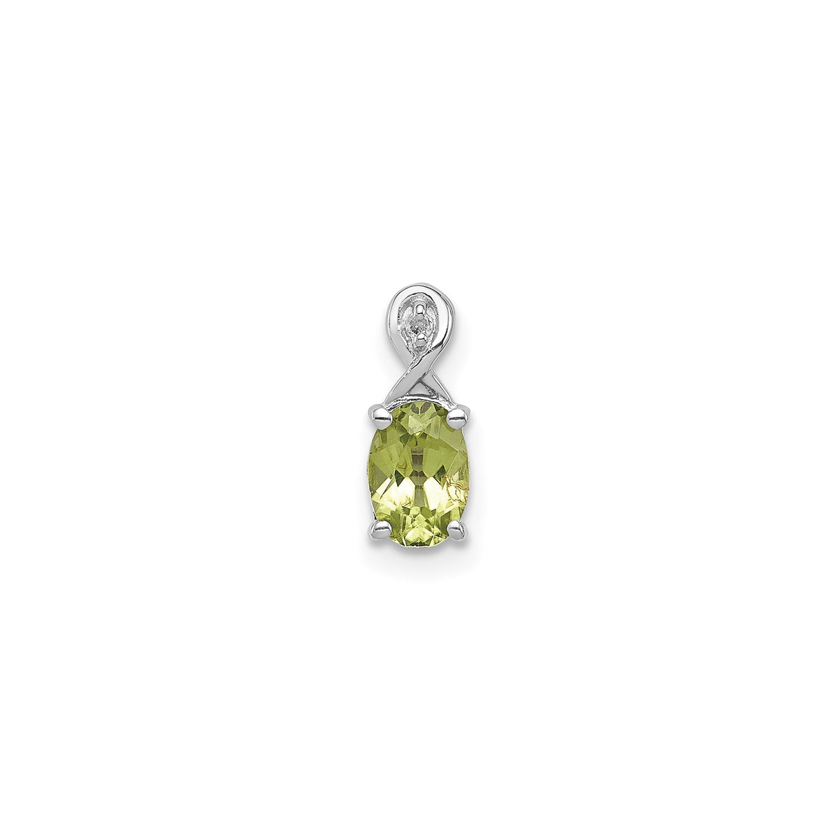 Sterling Silver Pendant with Peridot and Diamond, Oval Cut, Infinity Twist Design