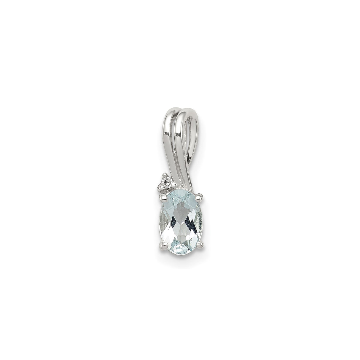 Sterling Silver Pendant with Oval Aquamarine and Diamond Accent, Minimalist Style for Women
