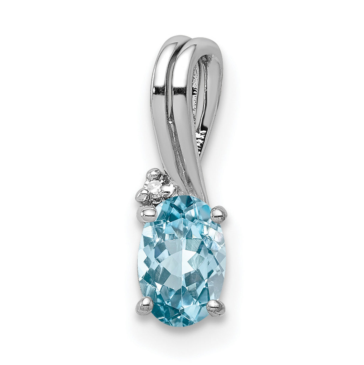 Sterling Silver Pendant with Oval Sky Blue Topaz and Diamond Accent, Twisted Bail Design