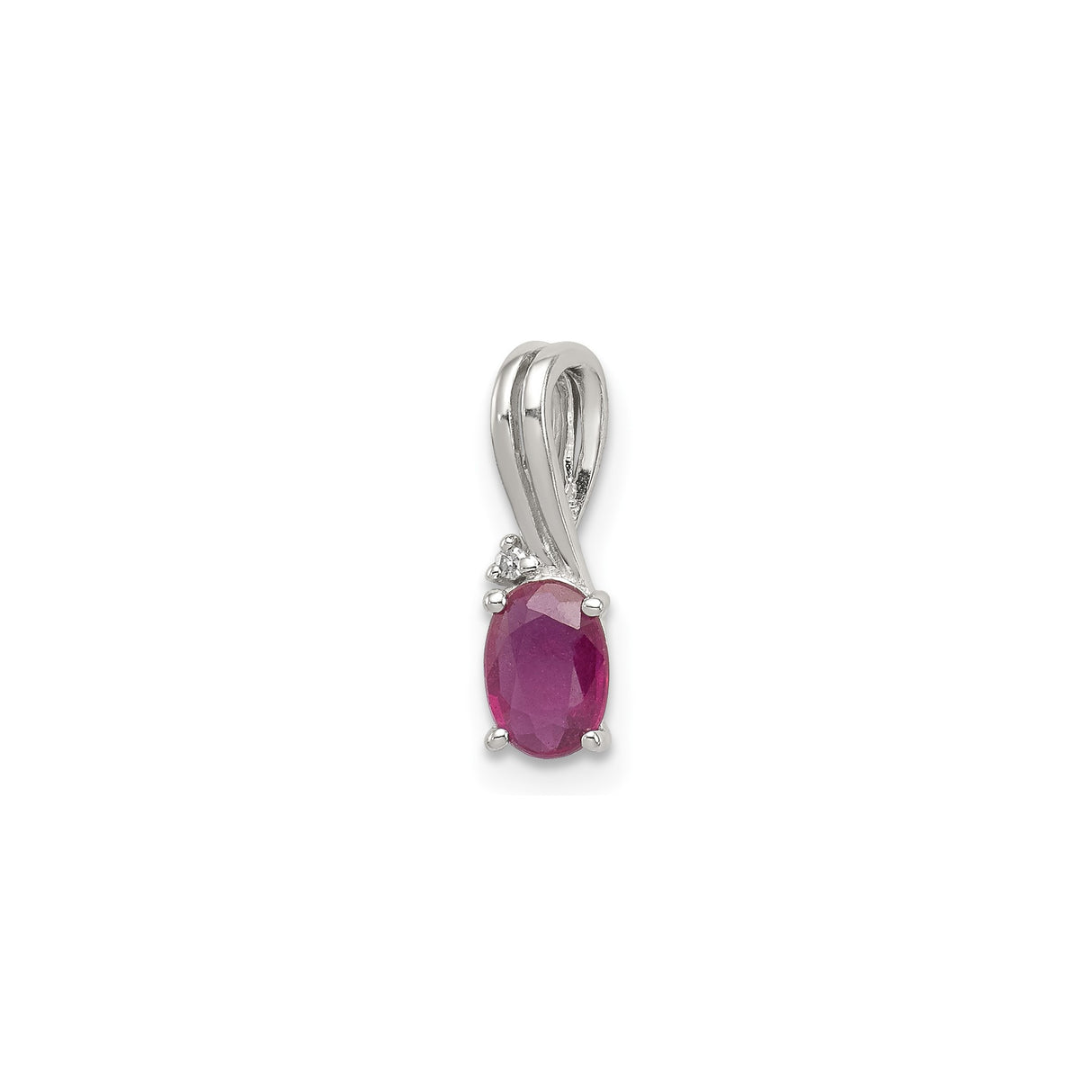 Sterling Silver Pendant with Oval Ruby and Diamond Accent, Romantic Jewelry for Women