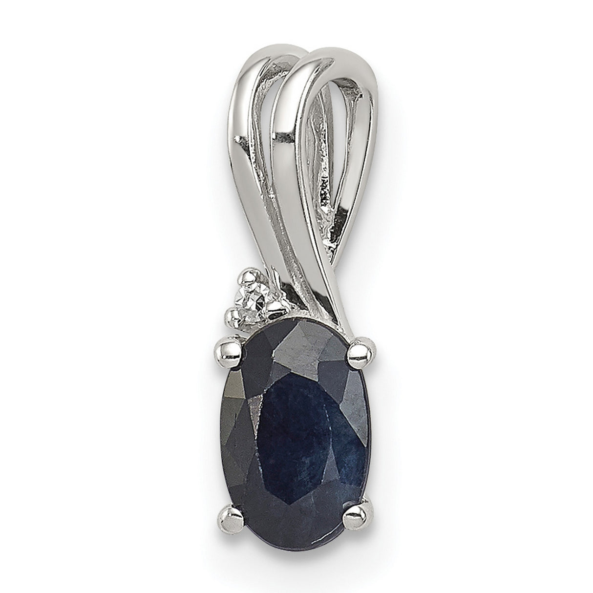 Sterling Silver Pendant with Oval Sapphire and Diamond Accent, Minimalist Womens Jewelry