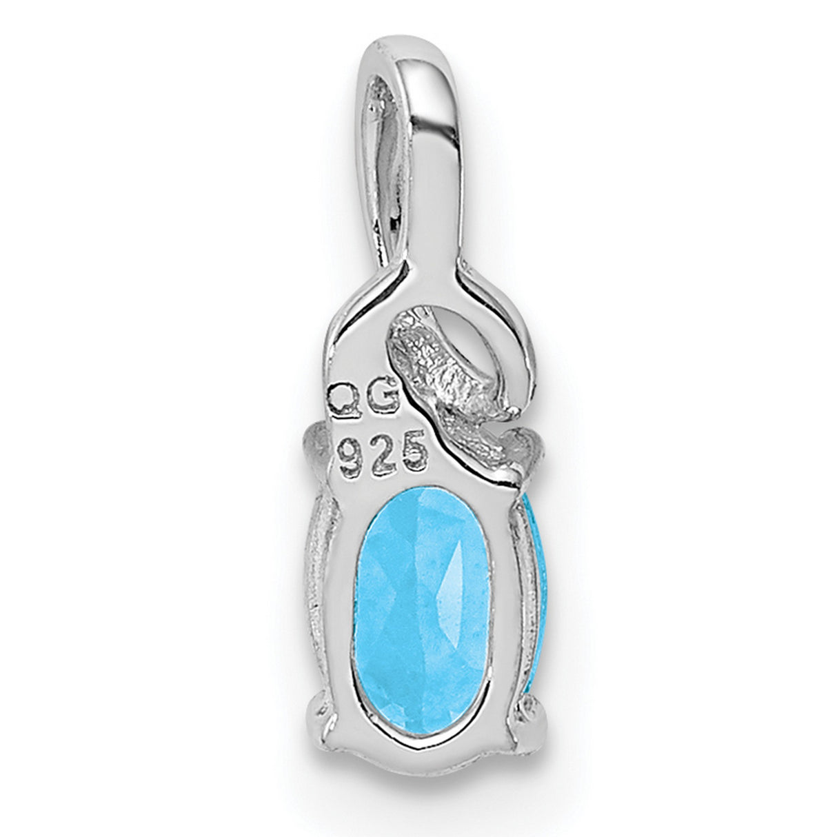 Sterling Silver Pendant with Sky Blue Topaz and Diamond, Oval Cut with Twisted Bail Design
