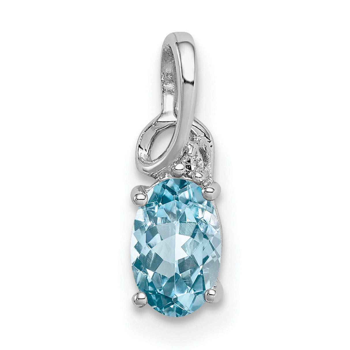 Sterling Silver Pendant with Sky Blue Topaz and Diamond, Oval Cut with Twisted Bail Design