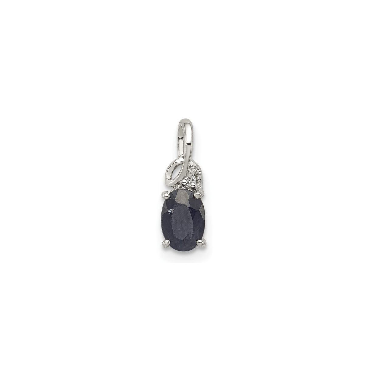 Sterling Silver Oval Pendant with Sapphire and Diamond, Loop Detail and Textured Accents