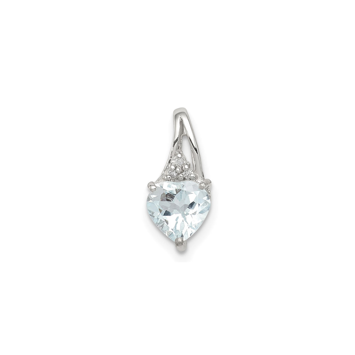 Sterling Silver Heart Pendant with Aquamarine and Diamond Accents, Romantic Design for Women