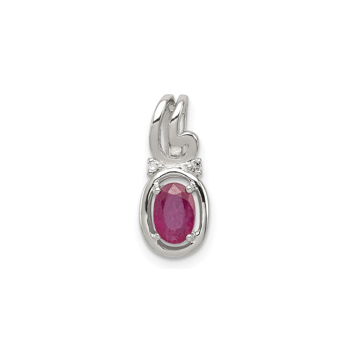 Sterling Silver Ruby Pendant with Diamond Accents, Abstract Bail Design, July Birthstone Jewelry