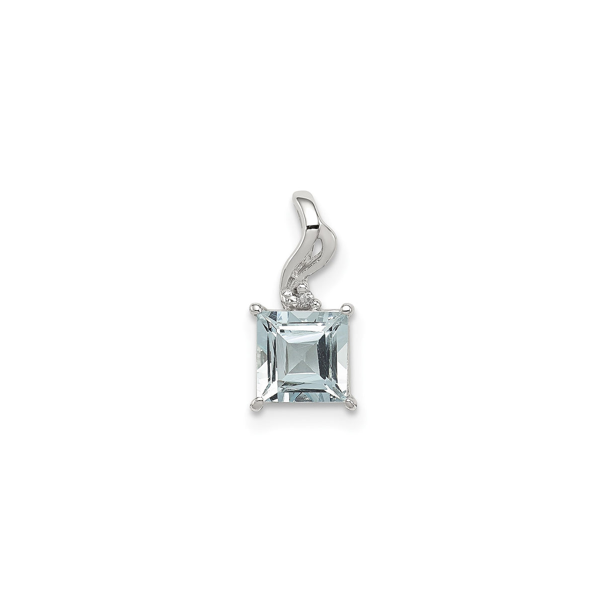 Sterling Silver Pendant with Aquamarine and Diamond, Modern Minimalist Design for Women