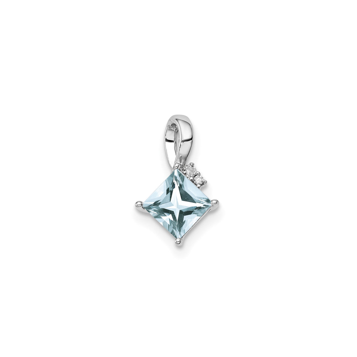 Sterling Silver Pendant with Aquamarine and Diamond Accent, Minimalist Charm for Women
