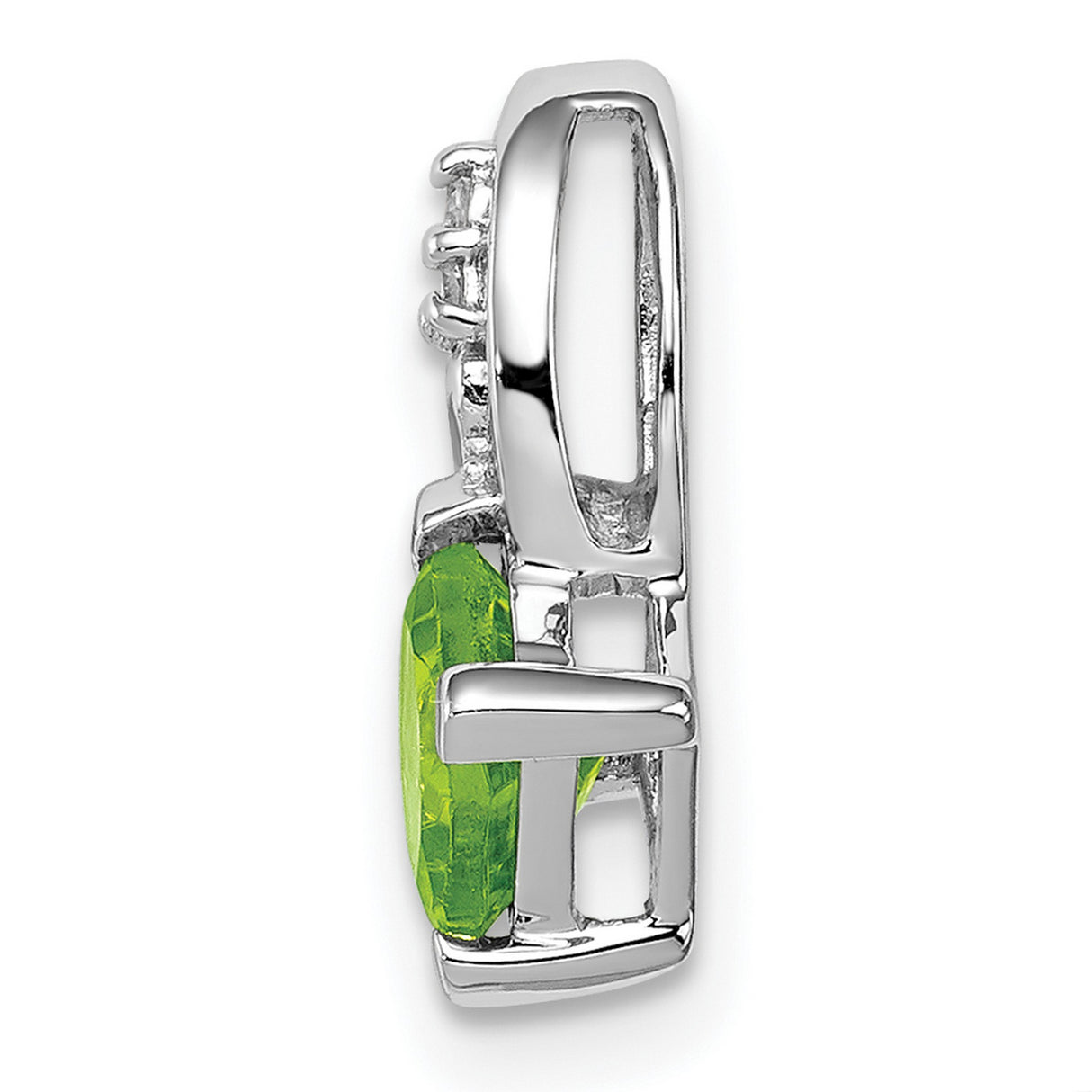 Sterling Silver Pendant with Peridot and Diamond, Cushion Cut, Heart Prong, Leaf Detail