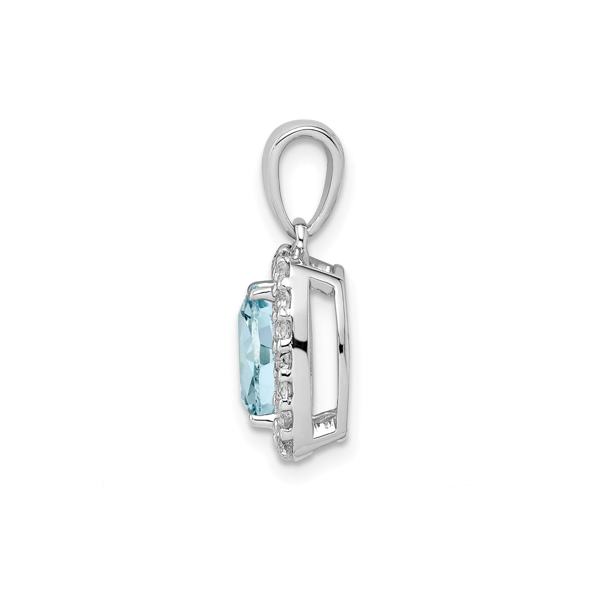 Sterling Silver Pendant with Cushion Cut Aquamarine and White Topaz Halo